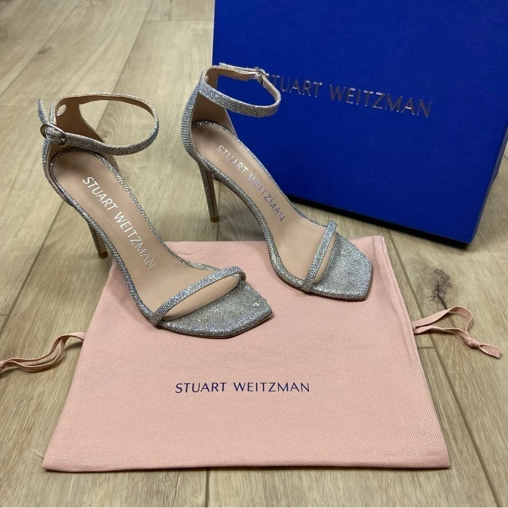 Stuart Weitzman Nudistcurve 100 Sandal in Crystal Size 7